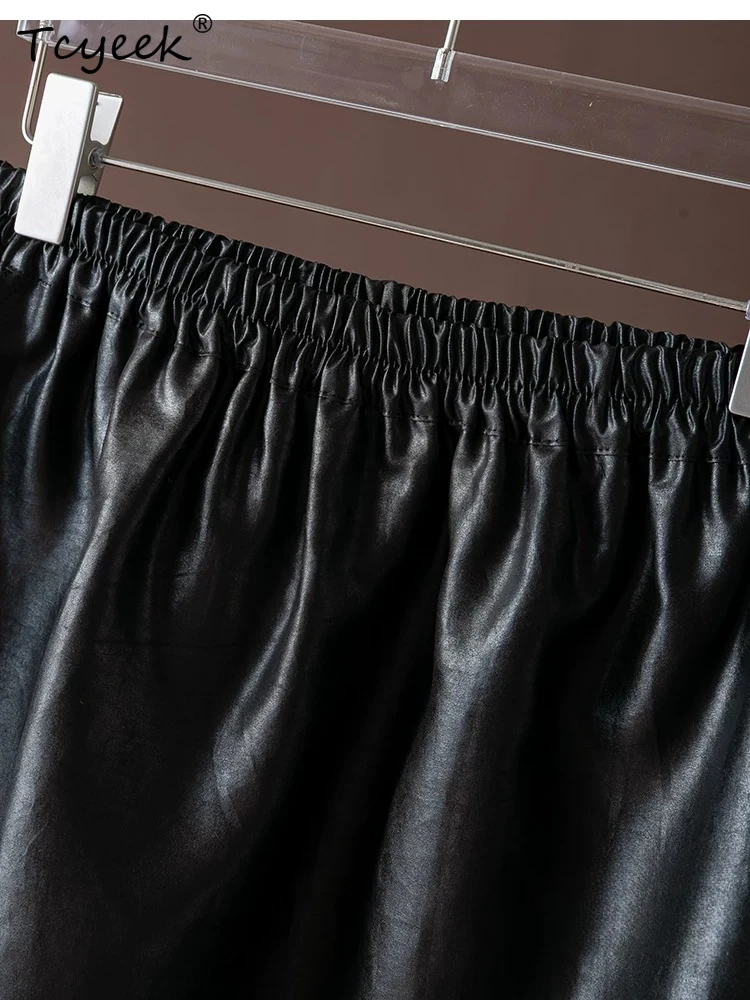 Tcyeek 100% Real Silk Skirts for Women 2026 Spring Elastic Waist Fashionable Black Bud Skirt Female Clothing Faldones Para Mujer