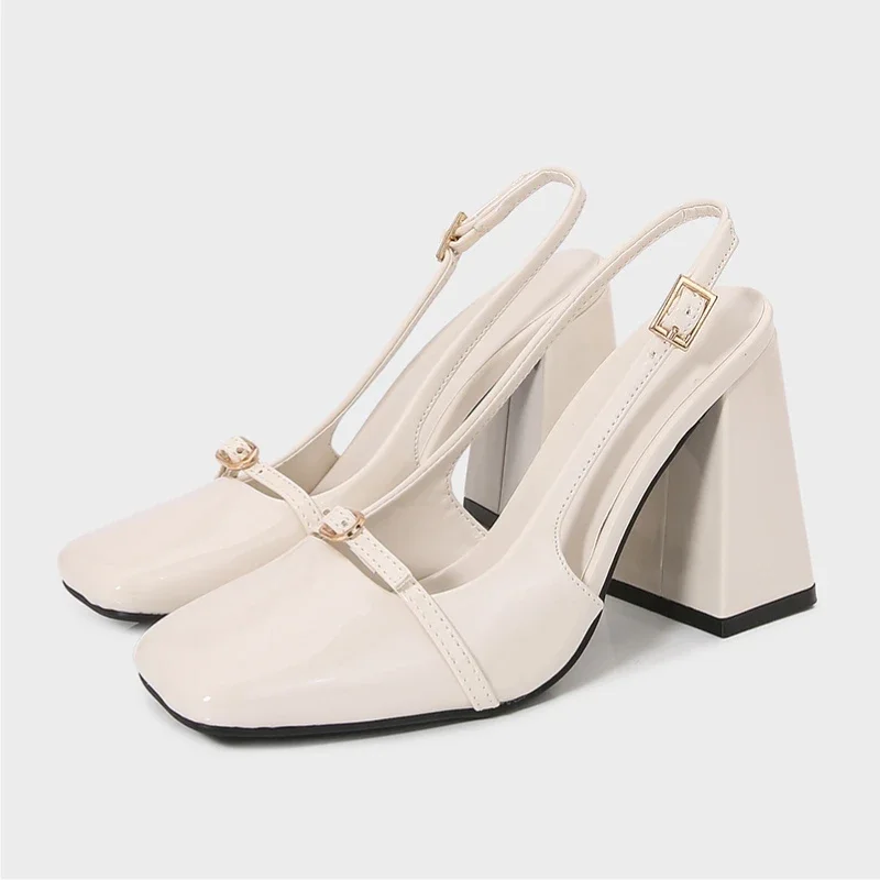 

2025 Spring Chunky High Heels Women Mary Jane Shoes Woman Elegant Beige Brand Designer Party Dress Lolita Female Pumps