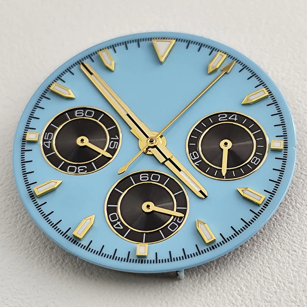 ใหม่ VK63 dial เคลือบ Lake Blue Gold Index dial Fit สําหรับ VK63VK63A นาฬิกาอุปกรณ์เสริม