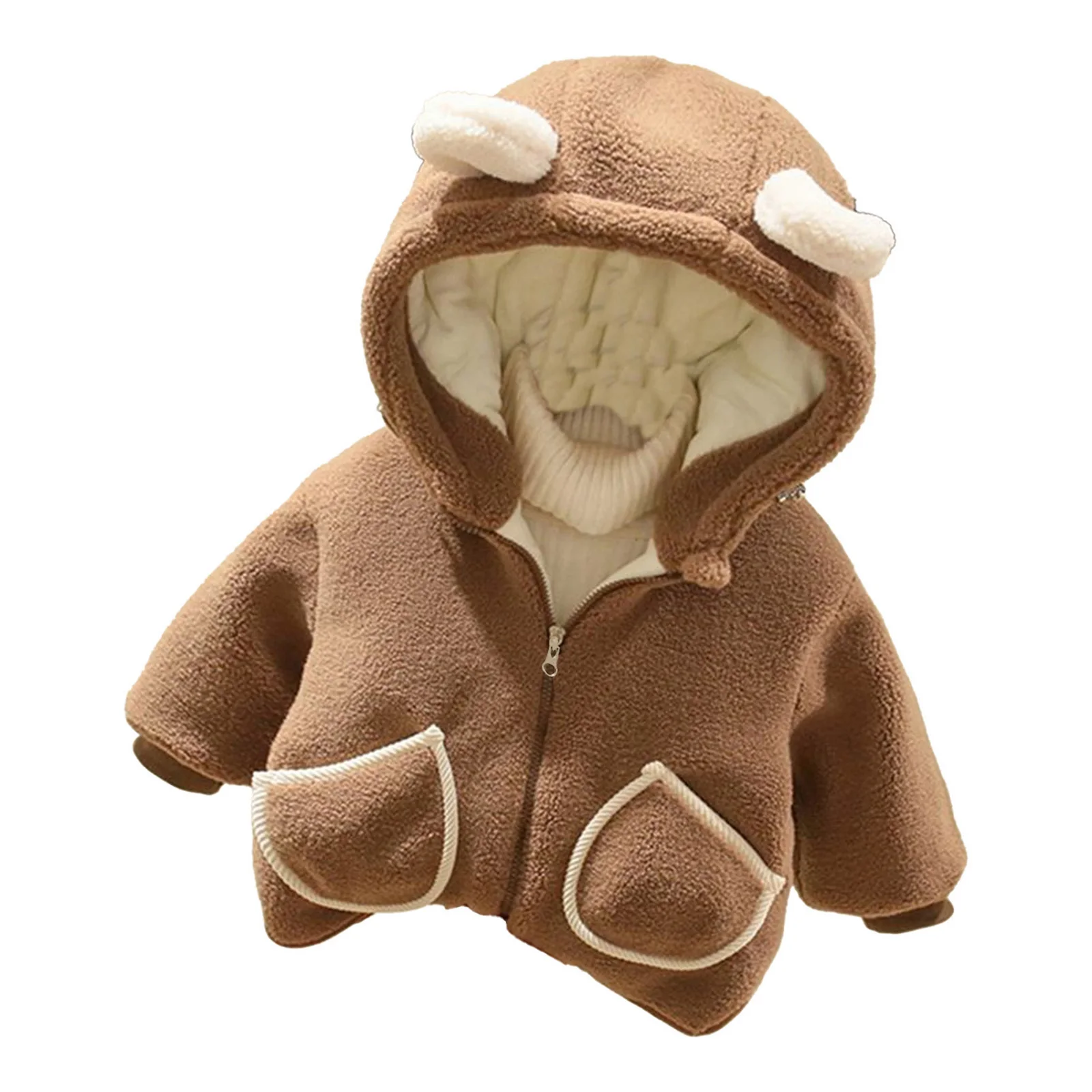 Winter warmer Kapuzenmantel Oberbekleidung Baby Jungen Mädchen süße Ohren Langarm verdicken flauschige Taschen warmer Mantel für lässige Alltagskleidung