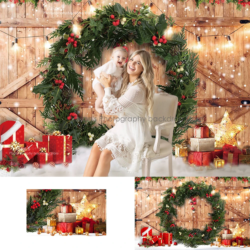 Toile de fond de mur de brique de couronne, accessoires de Noël, bannière de studio photo de bébé, fond de scène de neige, photocall familial d'enfant, bannière d'hiver