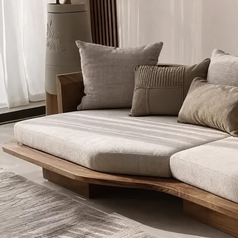 New Chinese Style North American Black Walnut Solid Wood Corner Sofa Wabi Sabi Cotton Linen Fabric Living Room Furniture