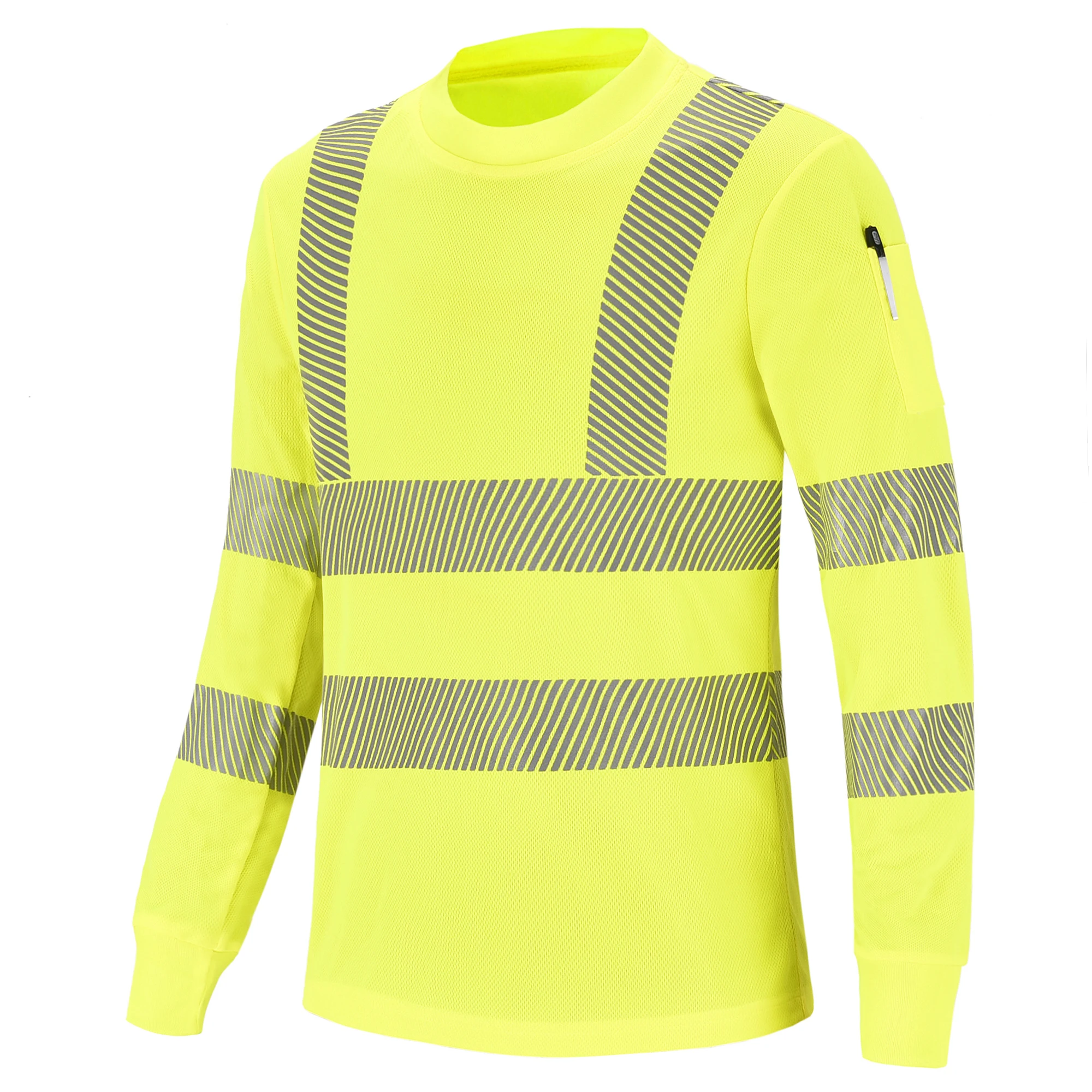 Camiseta de trabajo de seguridad de manga larga de alta visibilidad, camisetas de clase 3 hi vis, EN20471, XS-8XL