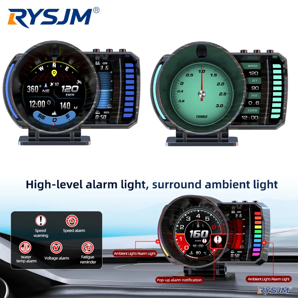 P28 On-Board Computer Car GPS Speedometer OBD2 GPS RGB Digital HUD Display Turbo RPM Temperature With Overspeed Alarm