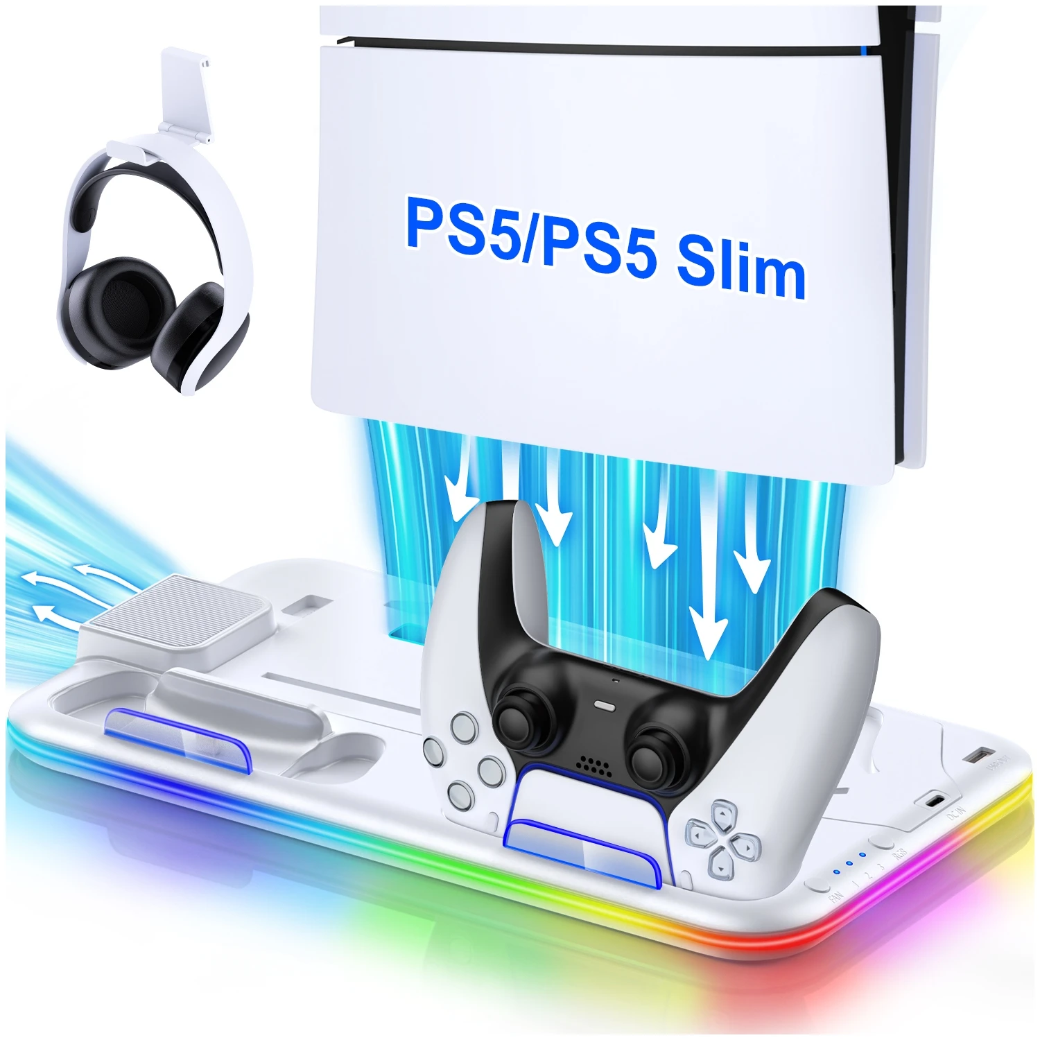 Voor PS5 Slim Cooling Stand PS5 koelstation RGB-oplaadstation Dual Controller Oplader Dock Station voor Sony Playstation 5