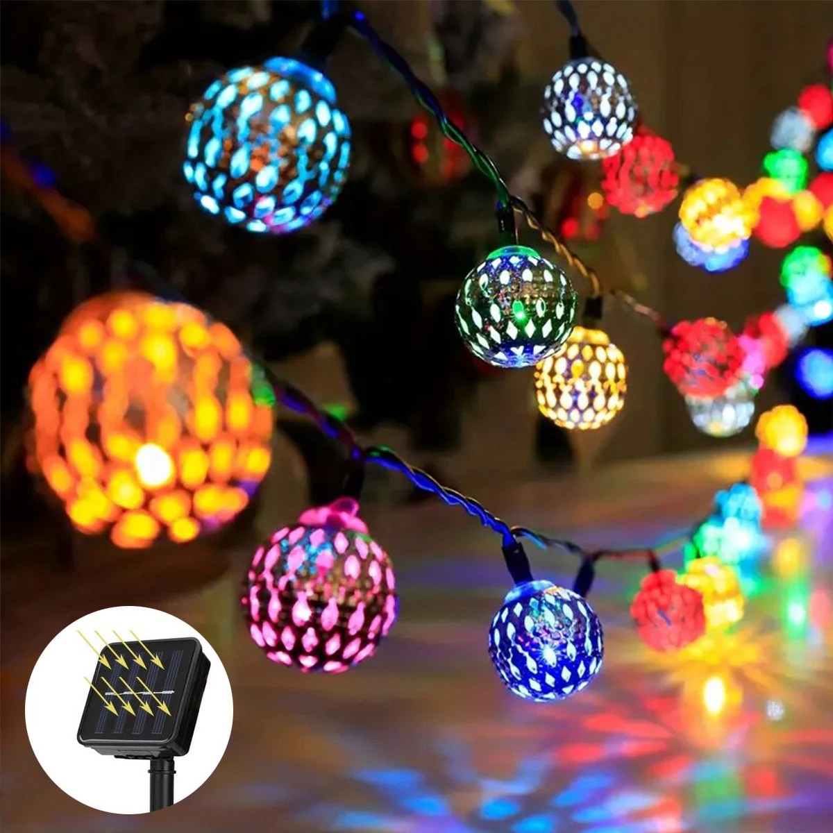 1pc marokański girlandy żarówkowe na energię słoneczną kulkowy 20/30 zewnętrzne lampy LED na sznurku do sypialni ogród przyjęcie świąteczne ślubny dekoracja festiwalowa