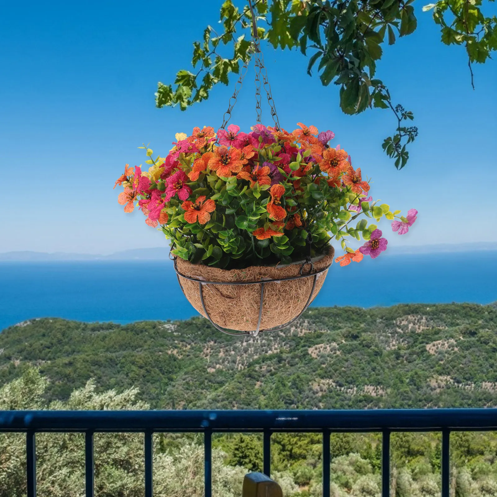 

Подвесная корзина с кокосовым наполнителем для искусственных цветов, для декора балкона, сада, гостиной, настенный кашпо