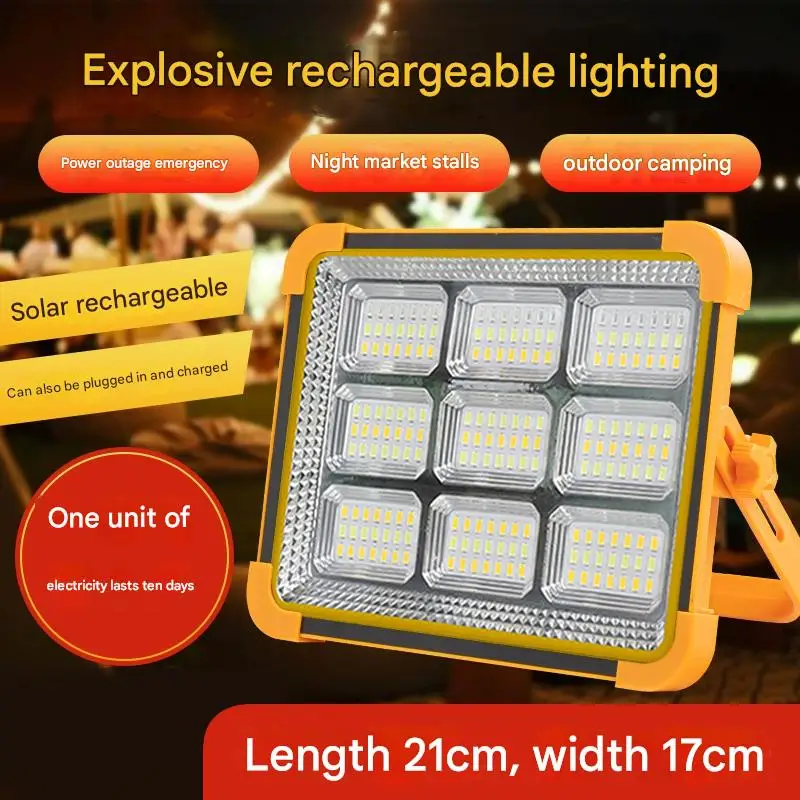 شاحن هاتف فانوس شمسي أصفر 9 شبكات وسطوع قابل للتعديل 4 أوضاع إضاءة للتخييم في حالات الطوارئ وقت تشغيل 10 ساعات + كابل USB #1