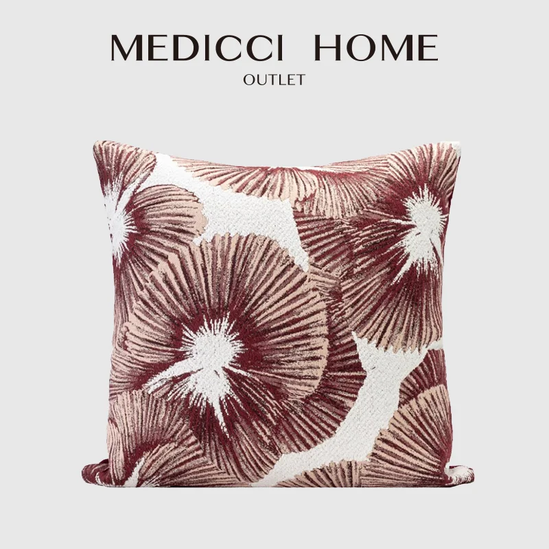 Medicci المنزل الحديثة الرجعية سحر بتلات الزهور الحمراء الجاكار المخدة الفاخرة الدمشقي غطاء الوسادة السنة الجديدة عيد الميلاد الديكور