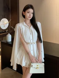 2024 Summer French Fashion Casual 2 Piece Suits Women Loose Shirt + Pleated Skirt Sets Korean Elegant Two Piece Set For Women