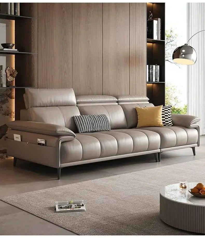 Modern simple living room small apartment adjustable headrest piano leather art straight row sofa