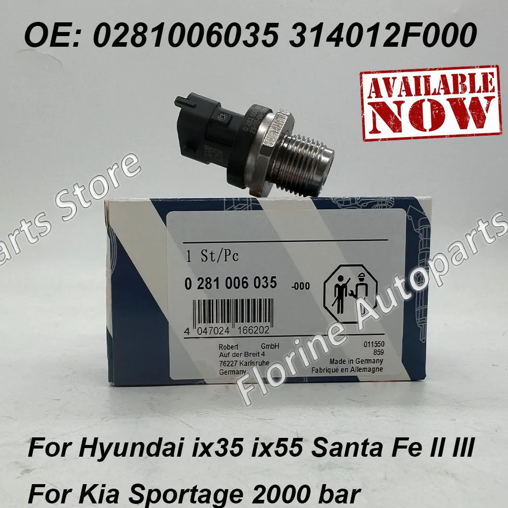 

For B-osch 0281006035 31401-2F000 0281006150 Fuel Rail Pressure Sensor For HyundaiI ix35 Grand Santa FE K-IA Sportage