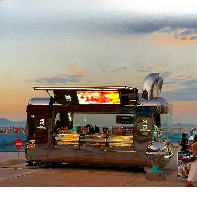 Compact Electric Food Cart Customized Mobile Snack Booth Hot Dog Ice Cream Cart Refrigerator and Warming Drawer Park Festival