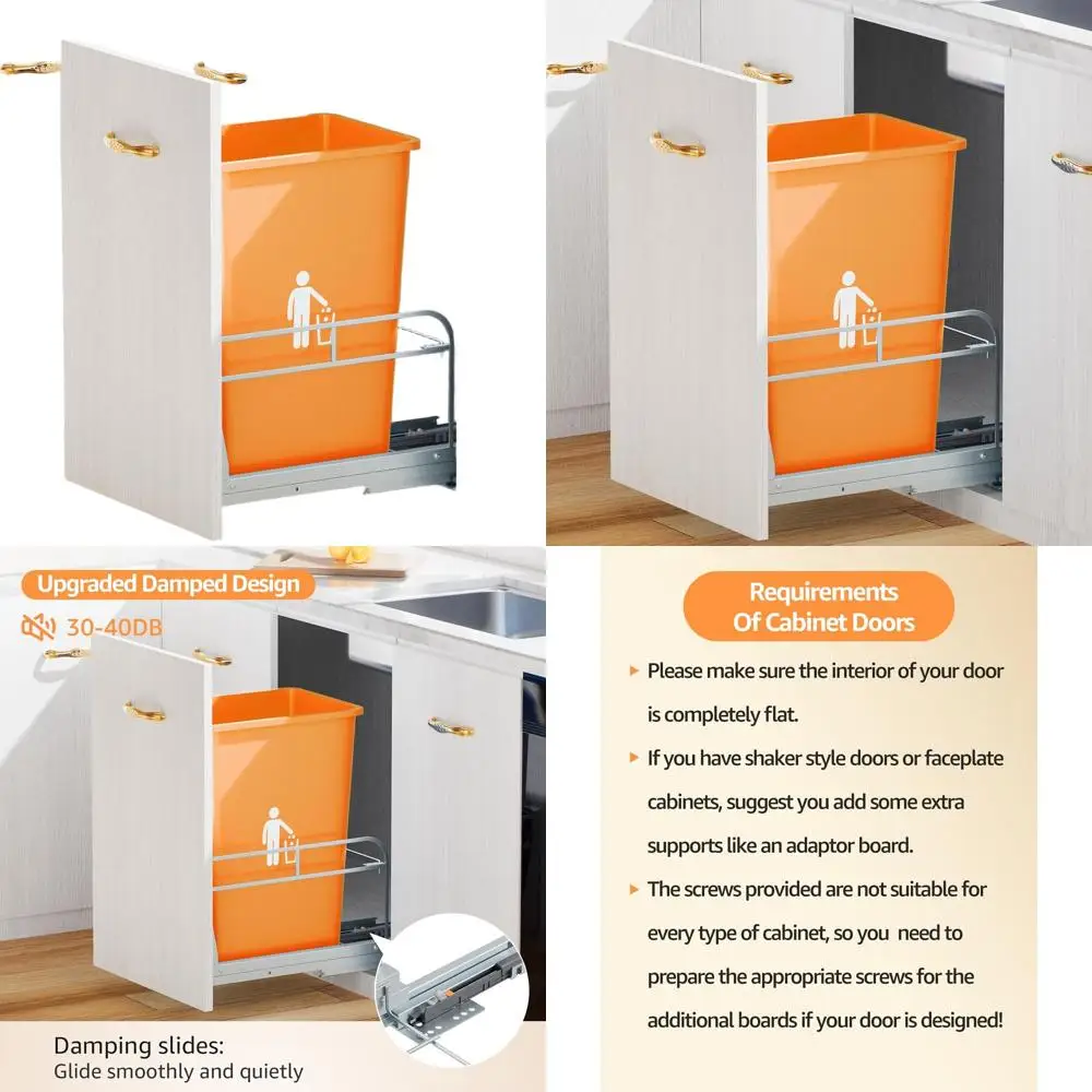 

Under-Sink Trash Bin with Soft-Close, Heavy-Duty Kitchen Pull-Out, Min 12W x 18D Cabinet Space