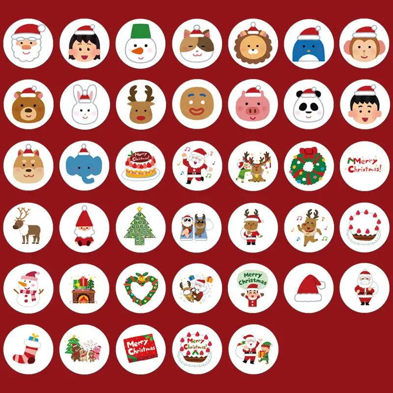 ملصقات عيد الميلاد للمغلف ملصقات عيد الميلاد المجيد المستديرة تصاميم ملصقات ديكور هدايا عيد الميلاد G5Z1 #1