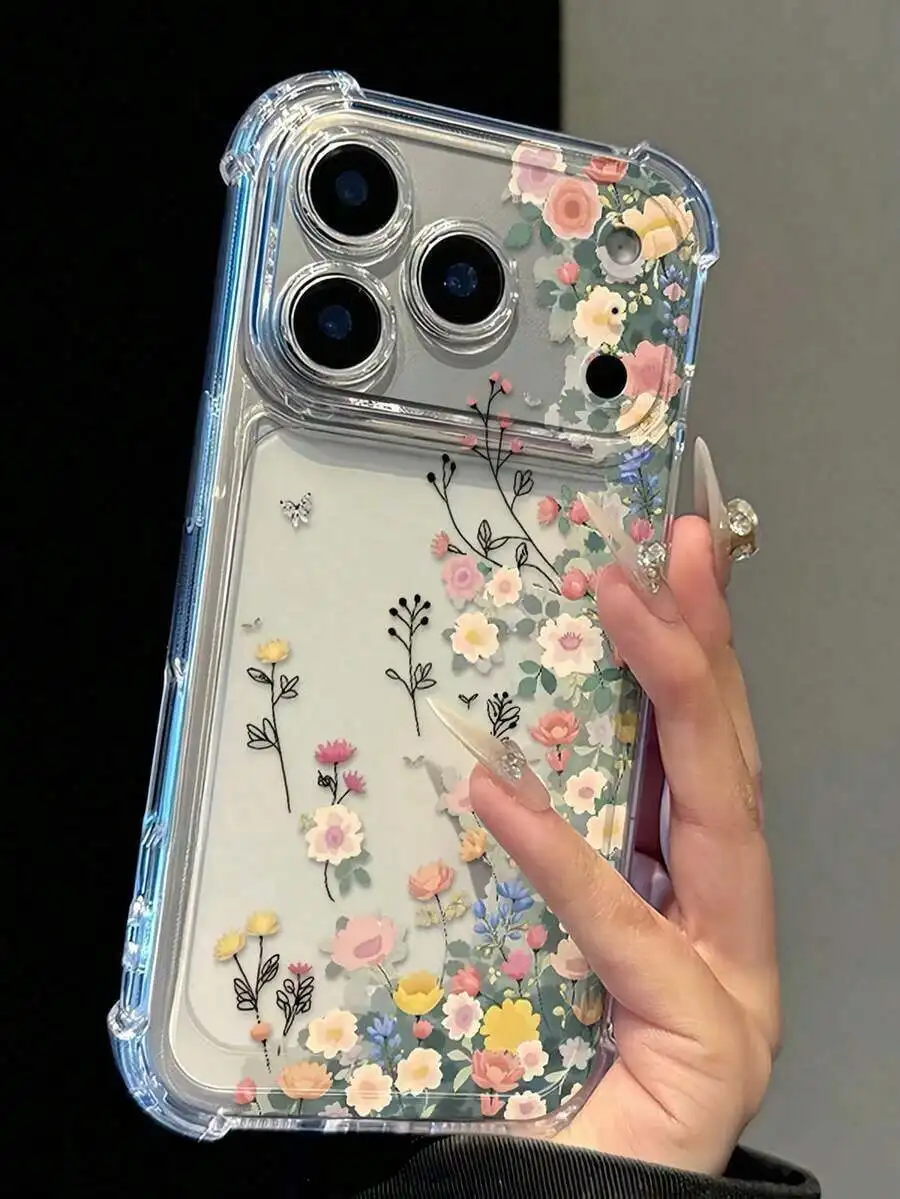 

Daisy Flower Transparent Anti-Fall Phone, Minimalist Spring Style Phone, Suitable Daily Use, Compatible With 15/15 Pro/15 Plus/1