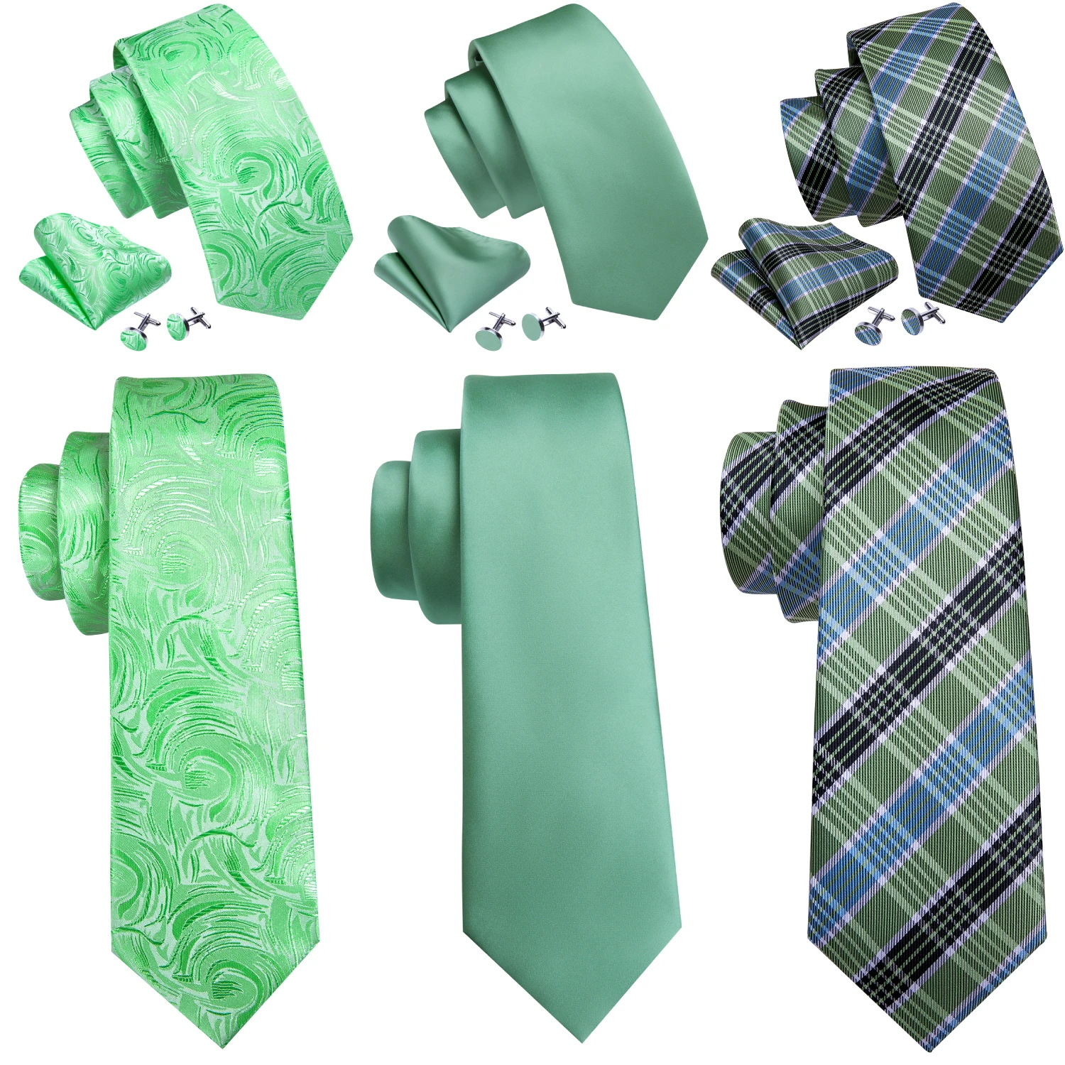 

Barry.Wang Jacquard Cambridge Green Men's Tie With Pocket Square Cufflinks Set Exquisiet Necktie For Male Wedding Business