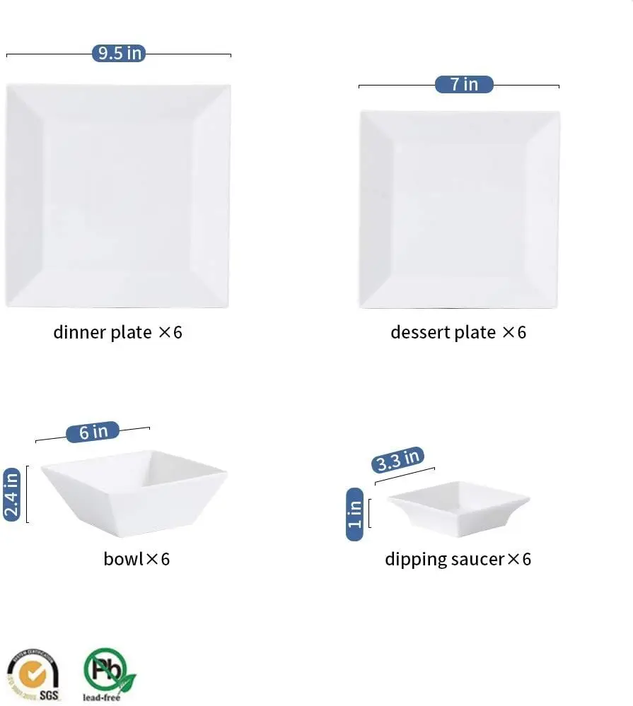 24-Piece Classic Square Dinnerware Set for 6, Off White