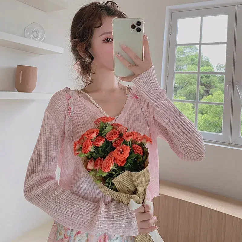

Summer Short Knitted Cardigans Women Sunscreen Outerwear Cardigan Woman's Sweet Slim Thin Jacket 6 Colors