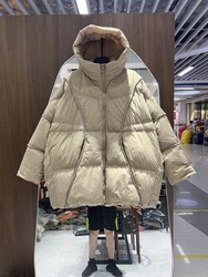 2024 Winter Women White Duck Down Jacket Hooded Plus Size Warm Oversize Puffer Coat Female Casual Loose Parkas Pocket Outerwear