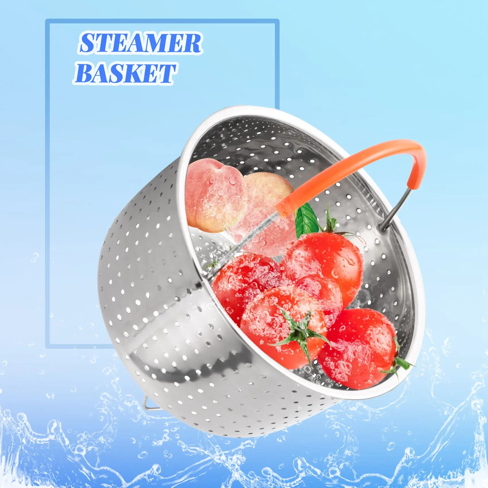 Stainless Steel Steamer Basket Pressure Cooker with Silicone Covered Handle Sturdy Steamer Basket