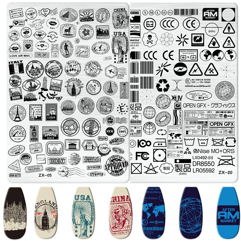Landscape sign Nail Art Stamping Plate Coffee icon Bar code icon Sun Summer DIY Manicure Stencil Stainless Steel Stamp Template