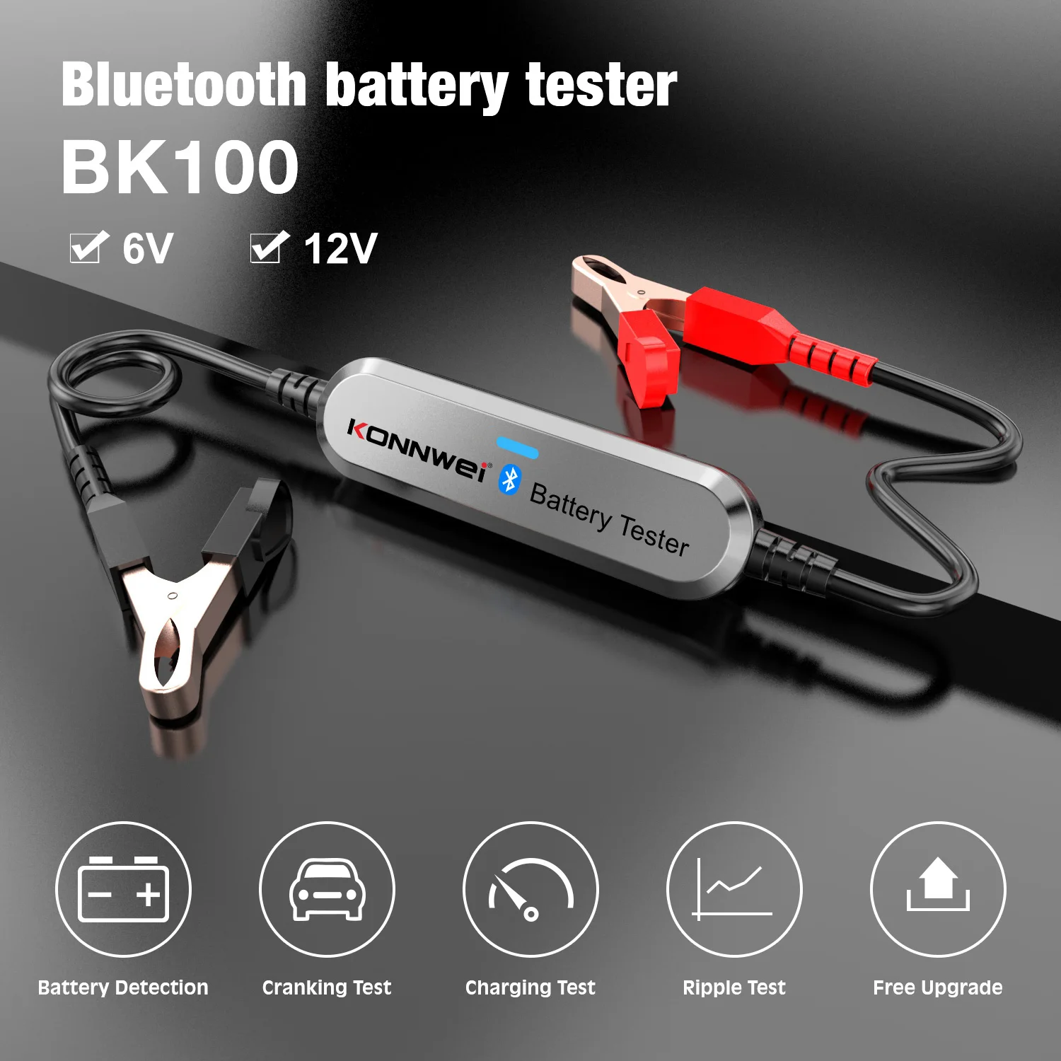 BK100 Bluetooth Battery Load Tester, Compatible With 6V/12V Batteries, Works With Mobile App, Suitable For All Battery Types