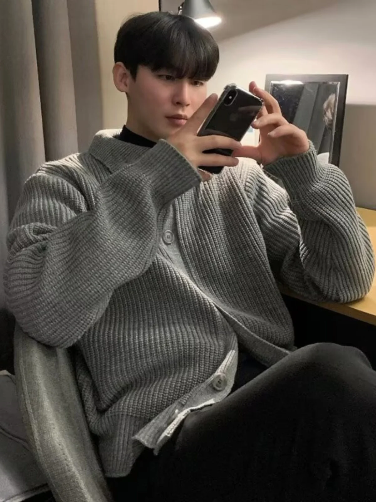 

Cleanfit American Sle Men's Knitted Sweater Cardigan Lazy Sle High-End Feel Stand Collar Jaet Autumn Winter Faion Brand