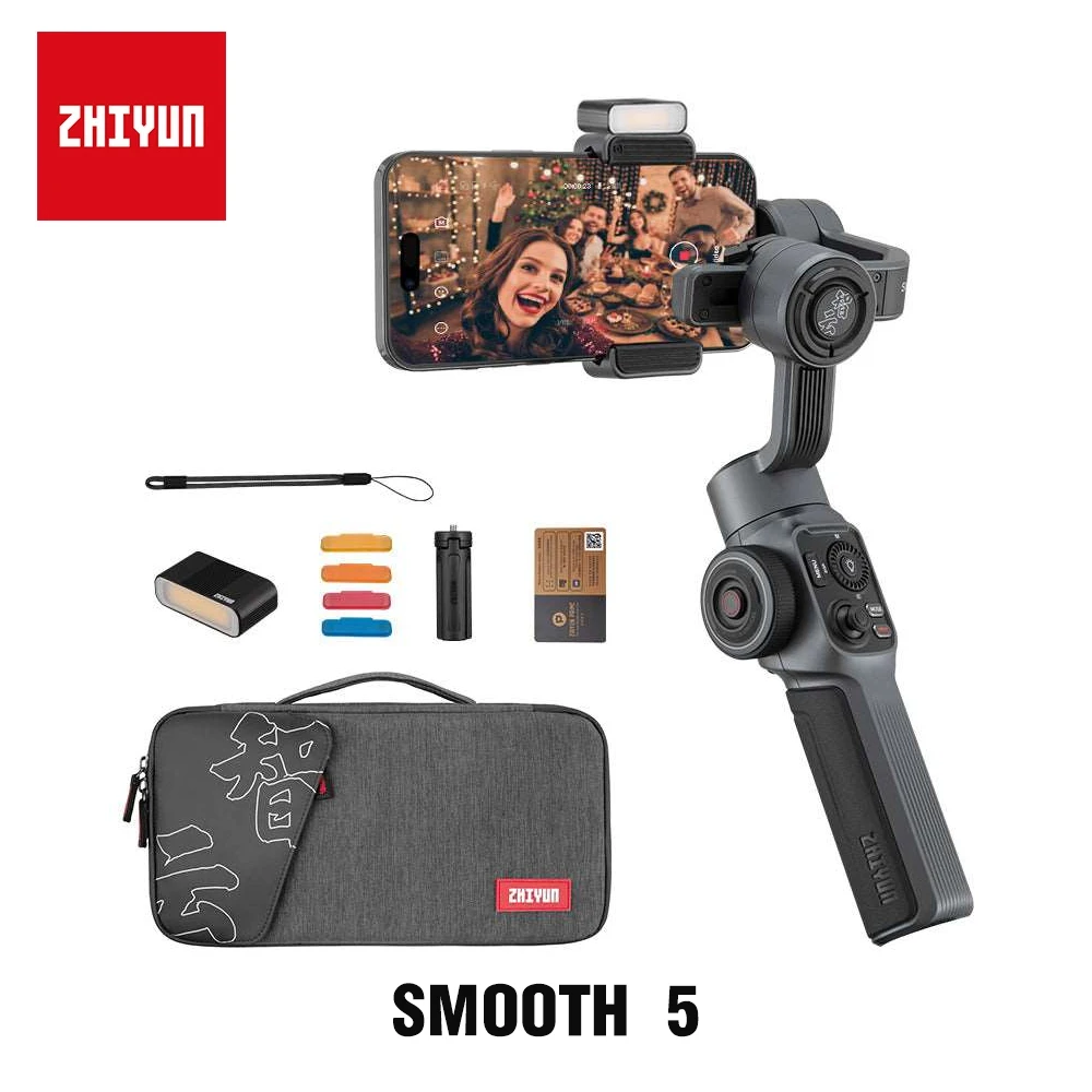 ZHIYUN Smooth 5 Phone Gimbal 3-Axis Handheld Smartphone Stabilizer with Grip Tripod, AI Face Tracking for iPhone Android