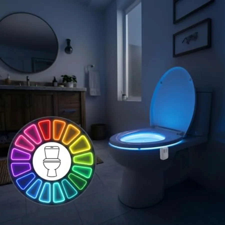 

Toilet Bowl Night Light, Motion Sensor Activated LED Nightlight Inside Bowl with 16 Colors and 5 Brightness, Easy Install, Fun