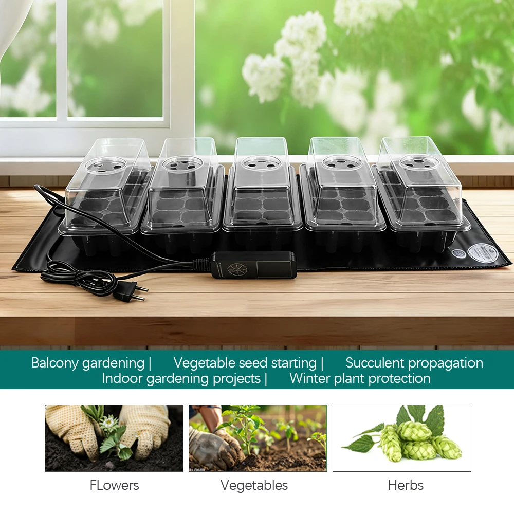 35 واط الشتلات لوحة التدفئة مع 10 صينية انتشار الخلايا و توقيت ترموستات داخلي البستنة إنبات عدة الحضانة دفئا حصيرة #6