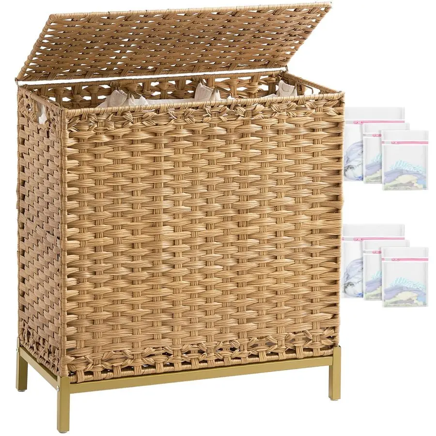 

Корзина для белья с крышкой 132 л (35 галлонов), плетеная из ротанга, с металлическими ножками, для хранения одежды