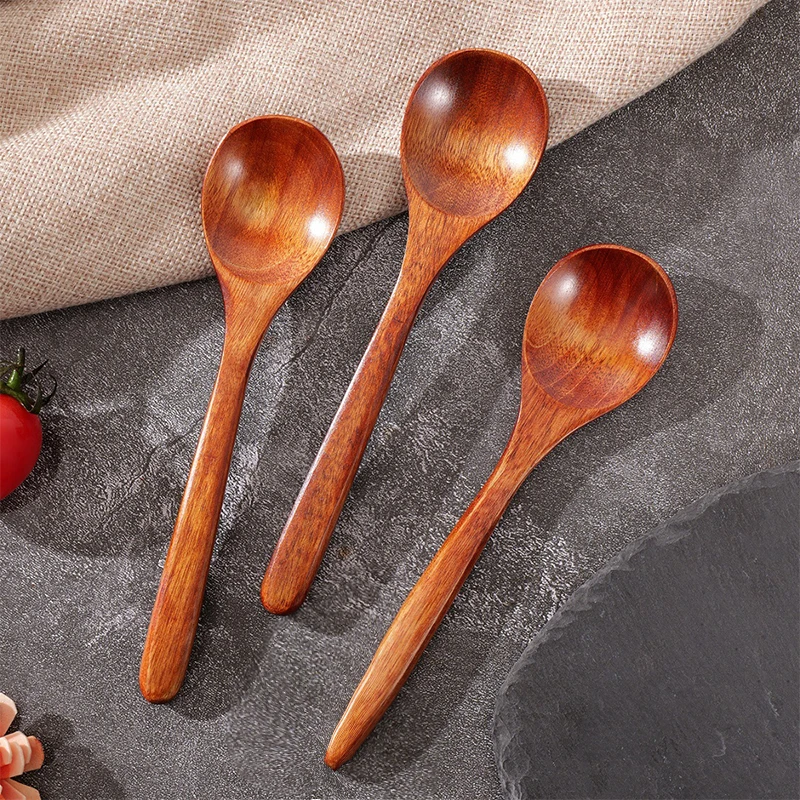 Japanese Natural Wooden Spoon Long Honey Stir Spoons Baby Eating Spoon Drinking Porridge Spoon Household Tableware Accessories