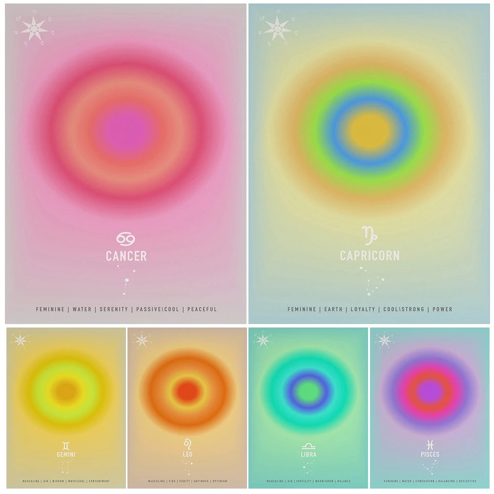 

Cancer,Capricorn,Gemini,Leo Zodiac Signs Aura Wall Art Canvas Painting Stars Celestial Astrology Art Poster And Print Home Decor