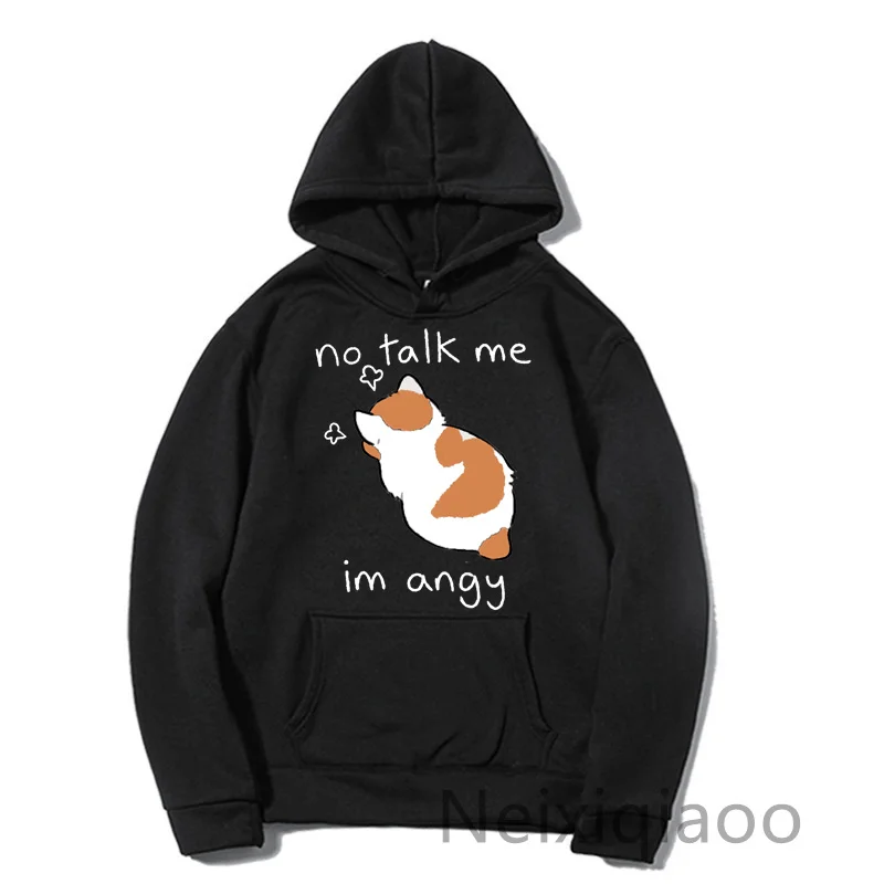 Plus Size No Talk Me I'm Angy Cartoon Cat Prints Hoody Women Men Casual Hoodies Harajuku Autumn Winter Boy And Girl Pullover