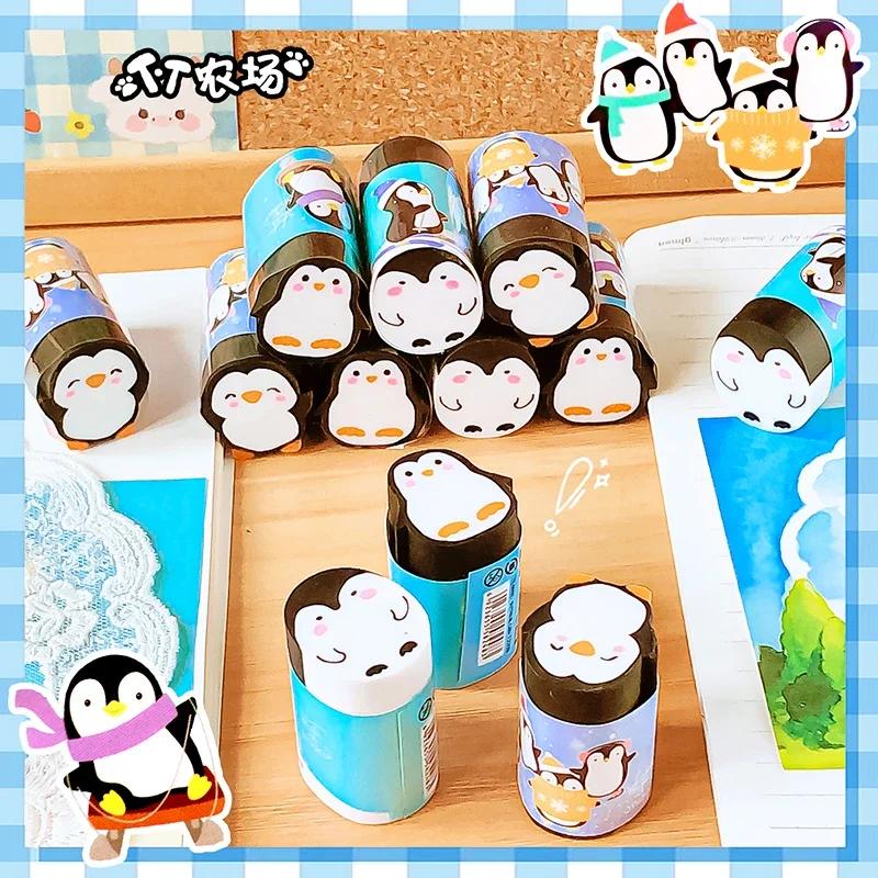 Borrador de lápiz rebanable con forma de pingüino lindo, suministros Kawaii para estudiantes, papelería escolar, suministros de oficina, regalo para