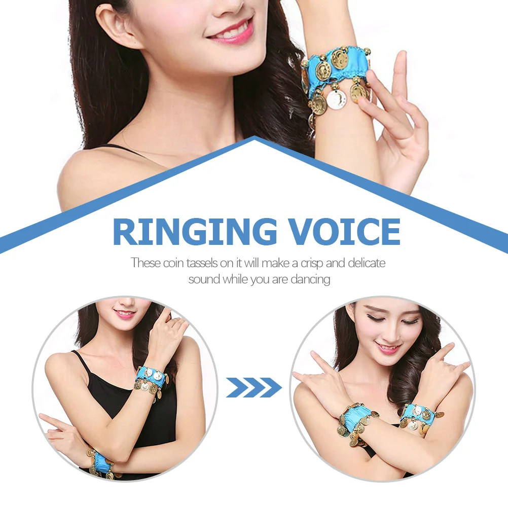 2 قطعة سوار عملة شرابة لامعة خفيفة الوزن الرقص سلسلة اليد لممارسة الأداء الرقص الشرقي سوار عملة الرقص الشرقي #2