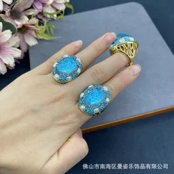 New high-tow aquamarine inlaid pearl ring Douyin live broadcast hot-selling model supply natural stone jewelry direct sales