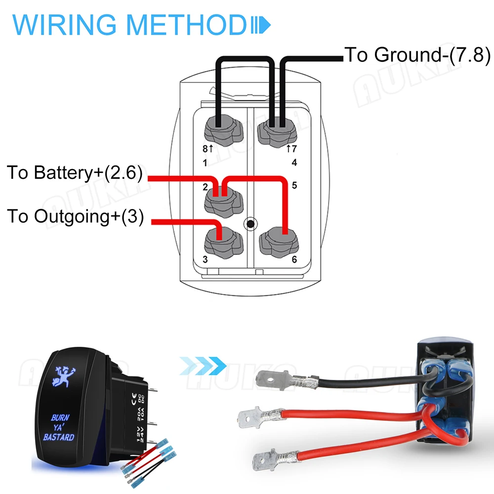 BURN YA BASTARD-Joli à Bascule Marche/Arrêt 12V/24V, 5 Broches, Laser SPST, Joli Interdit, Lumière Bleue avec Jeu de Fils pour Bateau Marin, Camion, Montres