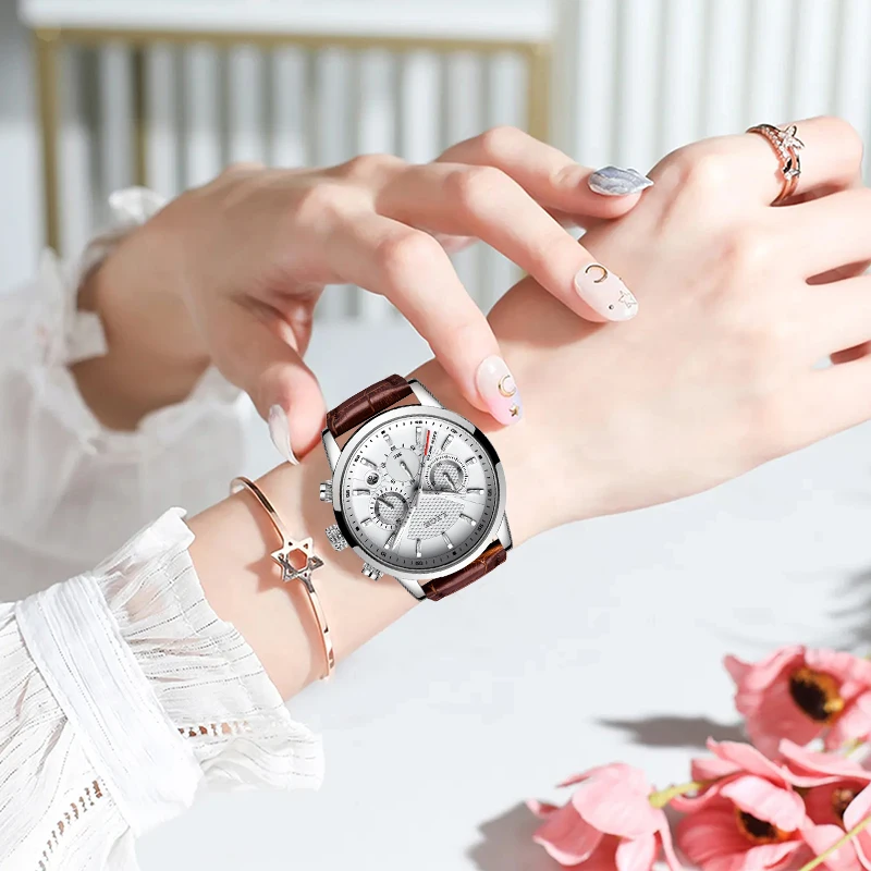 LIGE Top Brand Luxury Fashion Chronograph Women Watches Elegant Luxury Leather Ladies Watch Waterproof Woman Quartz Wristwatch