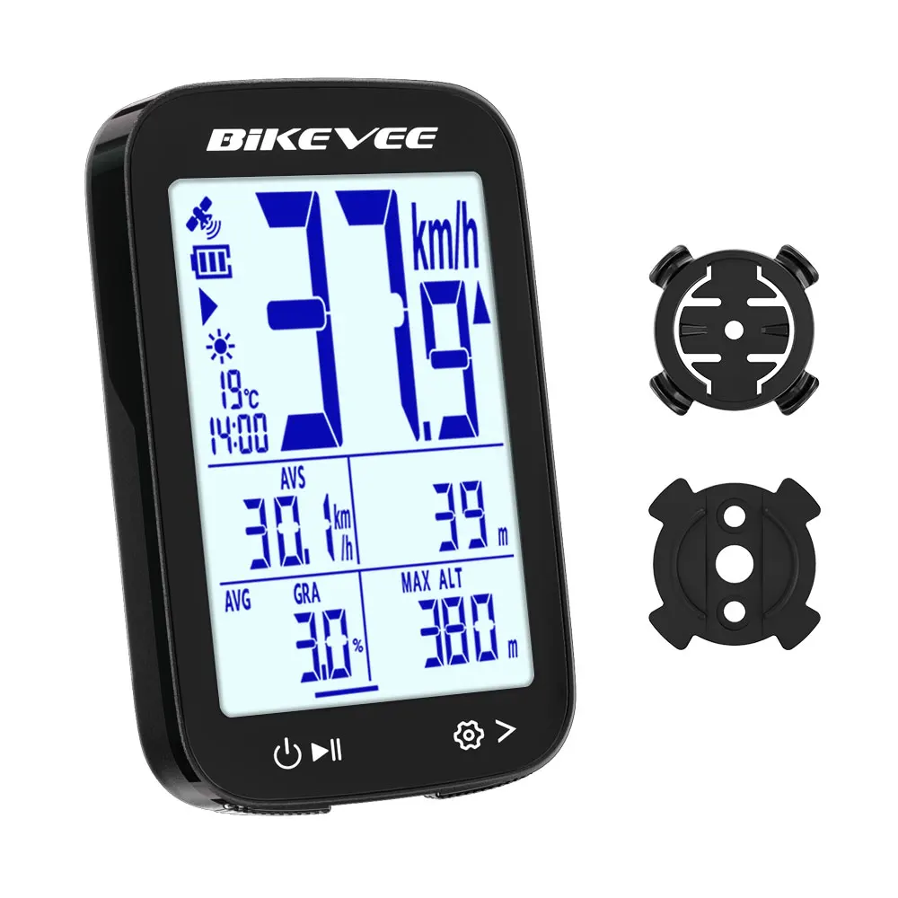 Bikevee Newest Waterproof Wireless Bike Computer LCD Screen Multi Functional Altitude Gradient Speed Mileage GPS Speedometer Odometer Bicycle Computer USB-C Rechargeable with Auto Backlight Holder