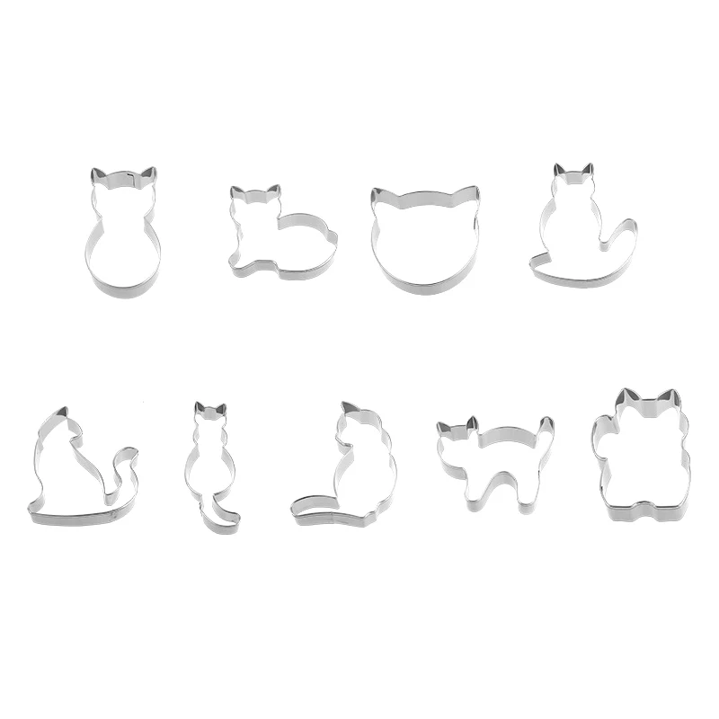 Creative Kitten Cookie Mould 9 Pcs/ Set Stainless steel Cartoon Animal Mold DIY Cookie Cutters Baking Tools