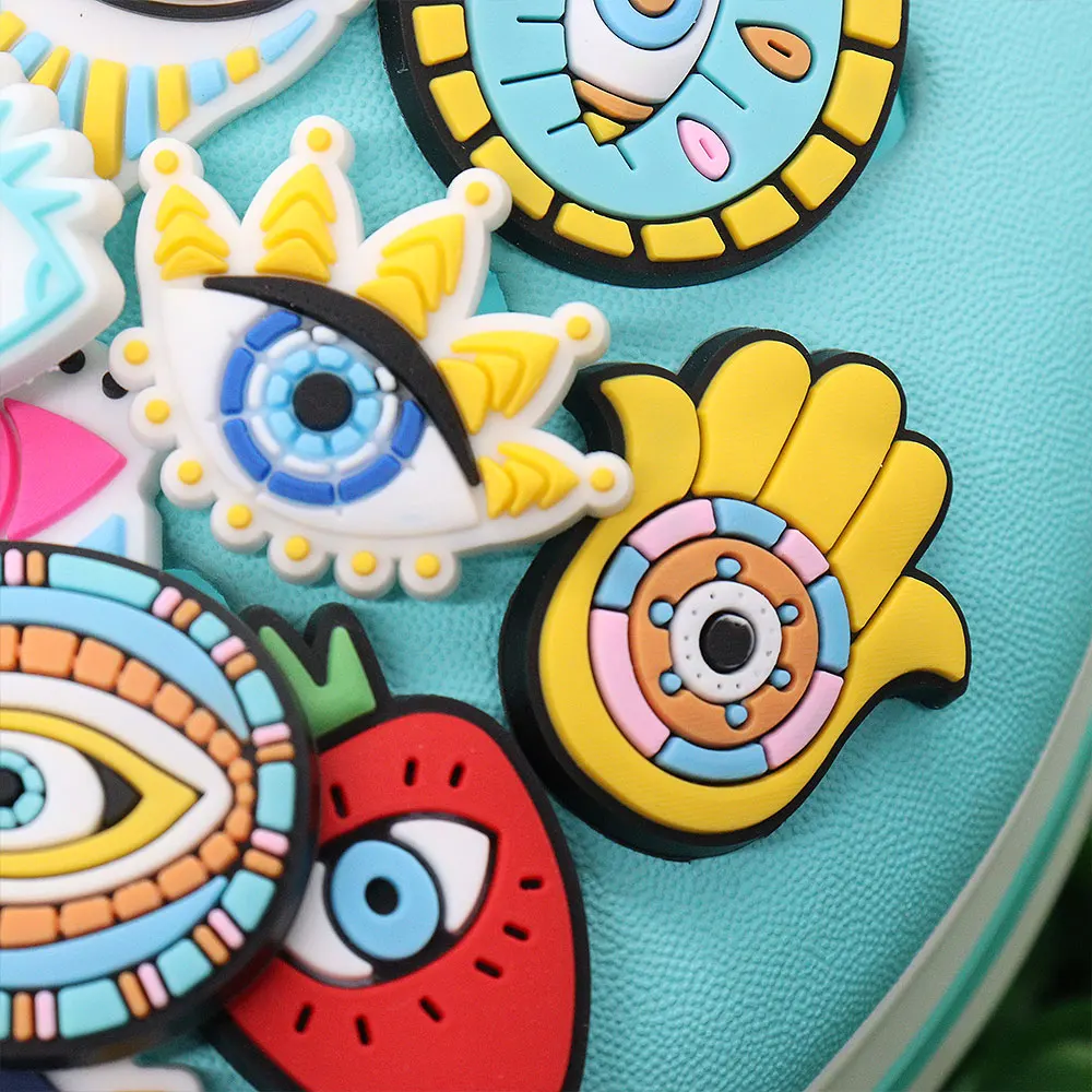 Single Sale 1pcs PVC Shoe Charms Fit Wristbands Evil Eye Buckle Clog Garden Shoes Button Decoration Accessories Kid Xmas Gift