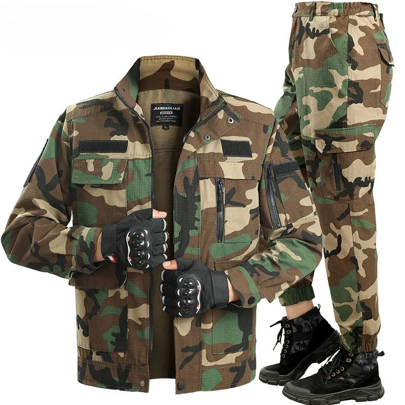 Spring Camouflage Suit Men Outdoor Work Uniform Breathable Labor Protection Clothing Wear Resistant Dirt Resistant Training Set