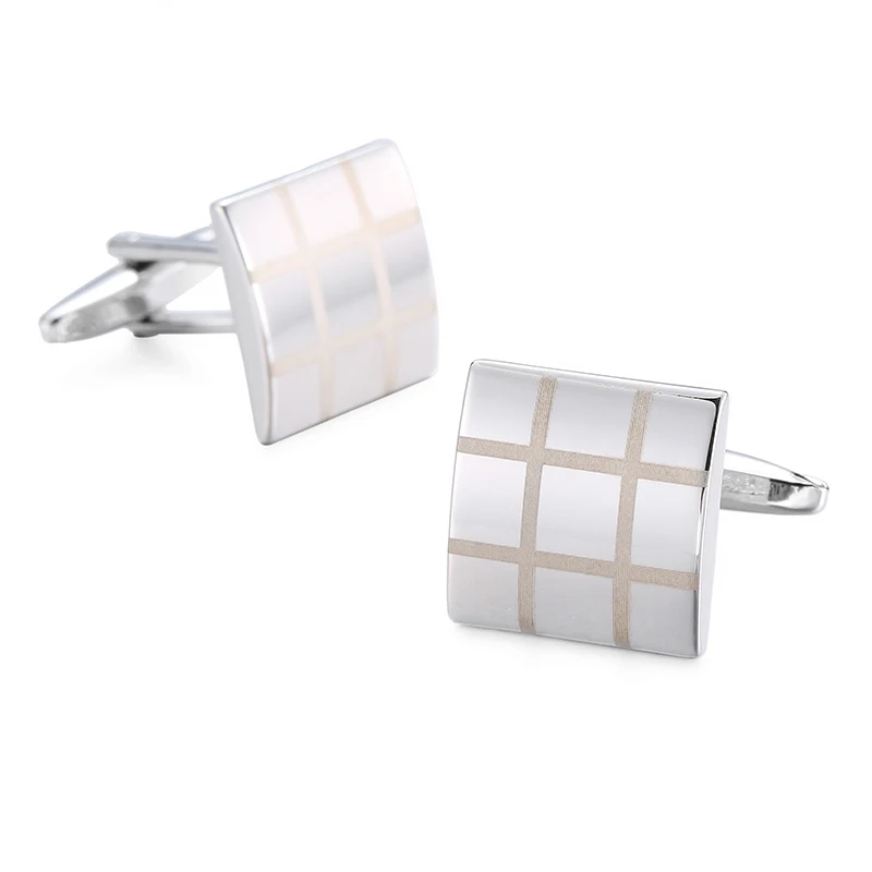 Men's French shirt cufflinks made of copper material with square laser lines and nine grid cuffs buttons