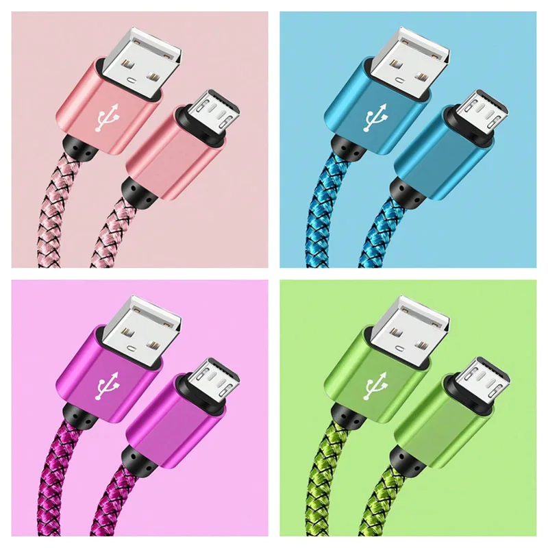 Micro USB Cable Data Sync 2A Fast Charging 1M 2M 3M Nylon Braided Charger Cable For Samsung Huawei HTC Android USB Micro Phone