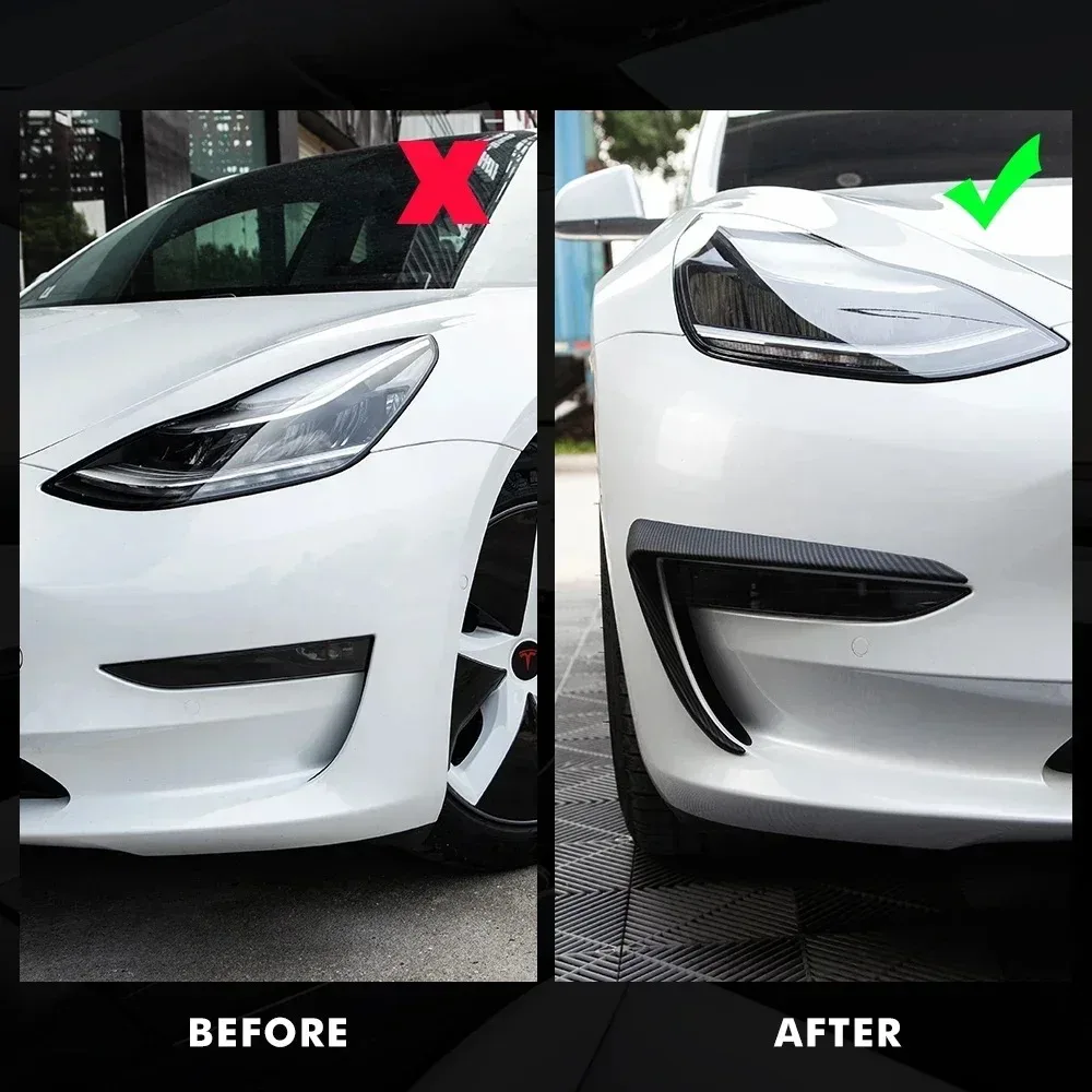 

Front Blade Trim for Tesla Model 3 ABS Carbon Fiber Car Styling Decor Modification Front Fog Lamp Spoiler Light Blade 2021-2023