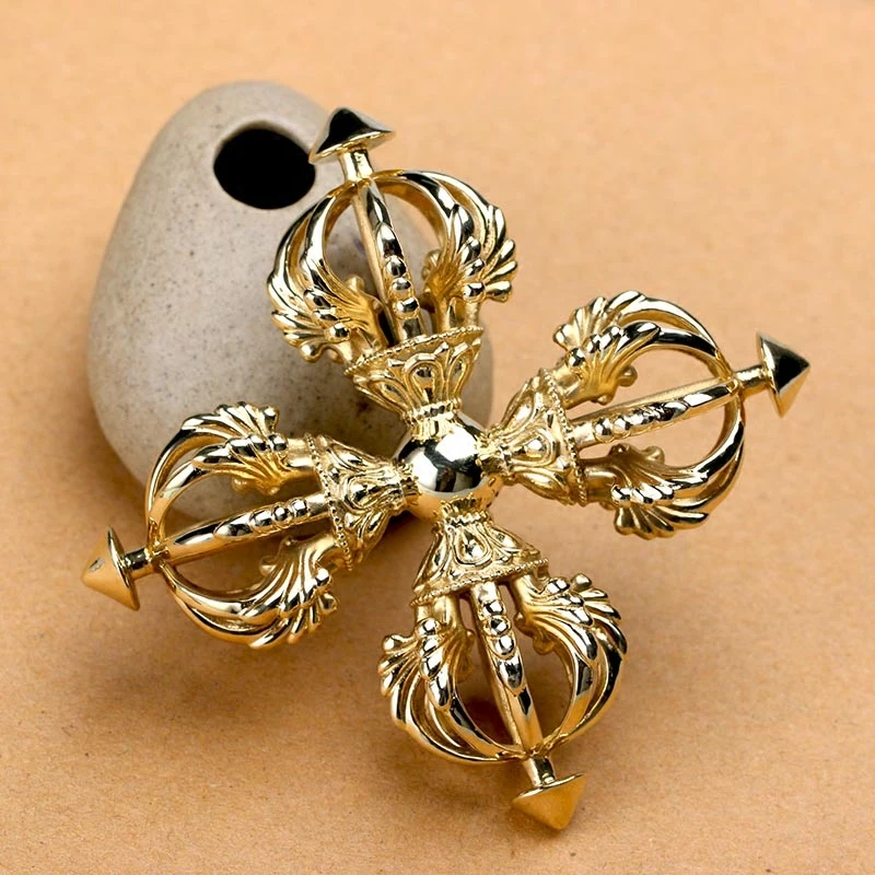 Handcrafted Brass Double Vajra Buddhist Ritual Object Five and Nine Prong Designs, Traditional Object for Sacred Spaces