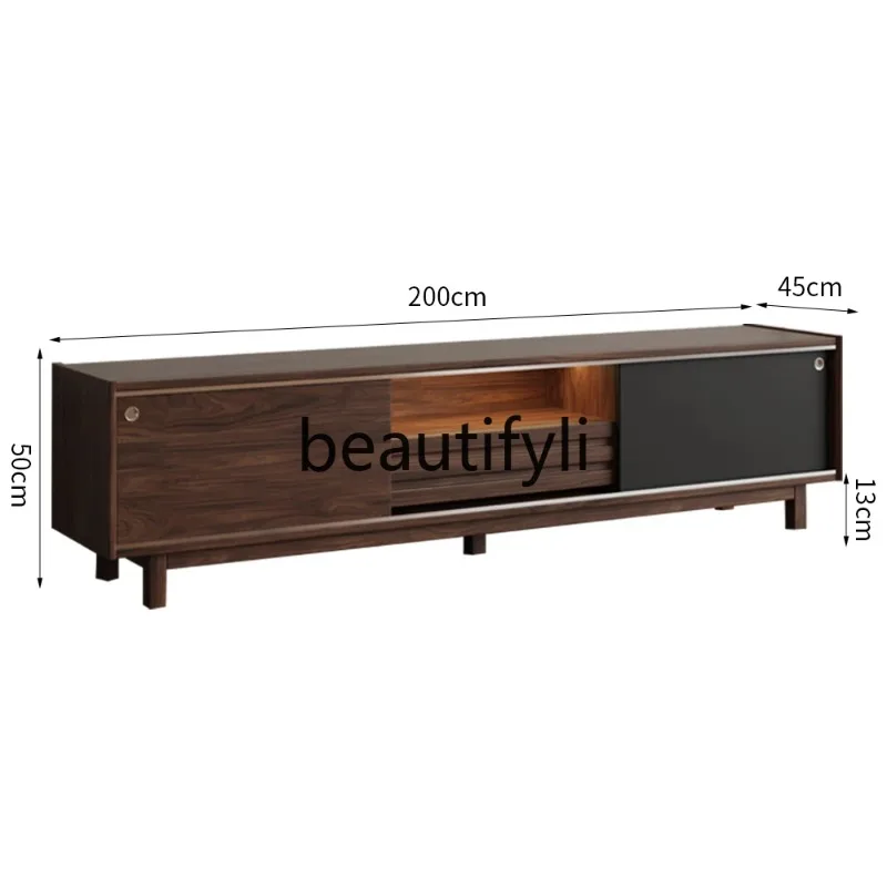 D2520 Black walnut TV cabinet living room combination coffee table fashionable multi-functional storage retro floor cabinet