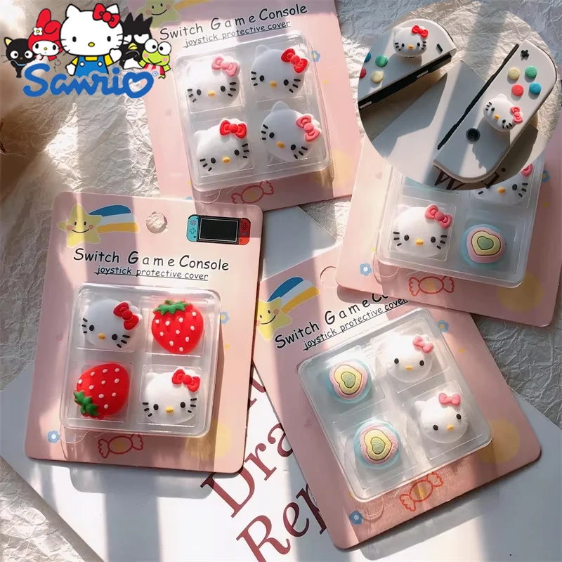 4PCS/Set Hello Kitty Cute Silicone Joycon Thumb Stick Grip Cap Joystick Cover Switch PS4/5 Joy-con Controller Thumbstick Case